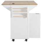 K&K 55.5' Fluted Kitchen Island with 2 Drop Leaf, Kitchen Storage Cart with Power Outlet, 4 Doors, Spice rack, Rolling Island Table with Wood-grain Top, Curved Edge for Kitchen, Dining Room,White - Grand Goldman Shop