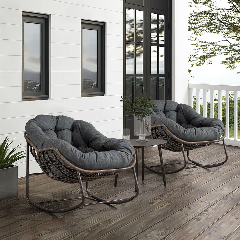 Outdoor Rattan Rocking Chair,Padded Cushion Rocker Recliner Chair Outdoor for Front Porch, Living Room, Patio, Garden, Grey - Grand Goldman Shop