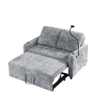 Modern Loveseat Pull-out Sofa Bed with Adjustable Backrest, Cup Holders, Phone Holder, Charging Ports, Side Storage Pockets, Grey Chenille - Grand Goldman Shop