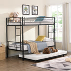 Modern Twin Over Twin Metal Bunk Bed with Trundle Black Durable Space-Saving Design - Grand Goldman Shop