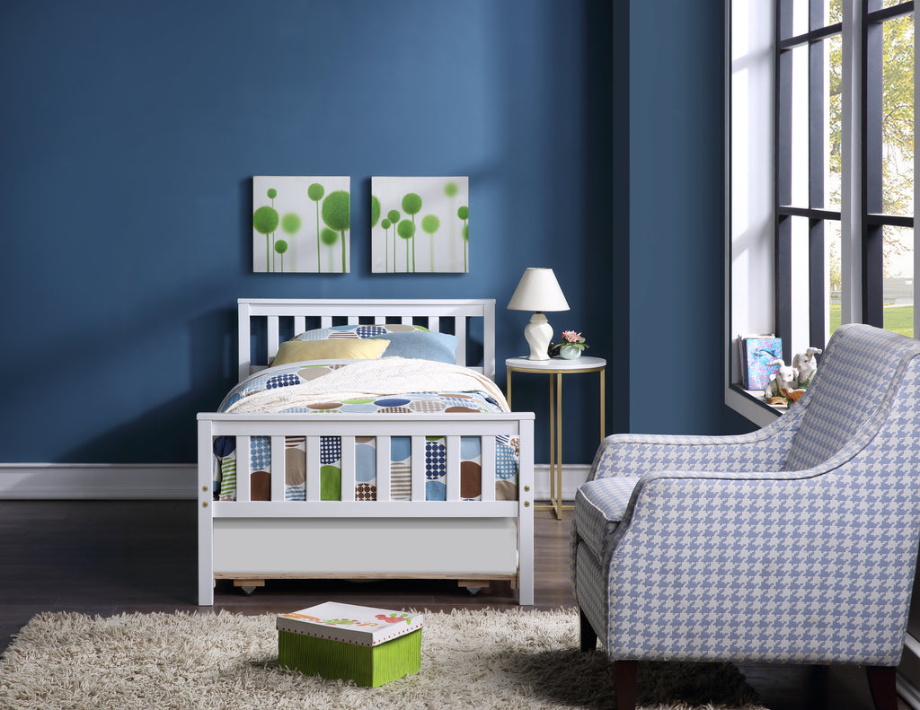 Twin Bed with Trundle, Platform Bed Frame with Headboard and Footboard, for Bedroom Small Living Space,No Box Spring Needed,White - Grand Goldman Shop