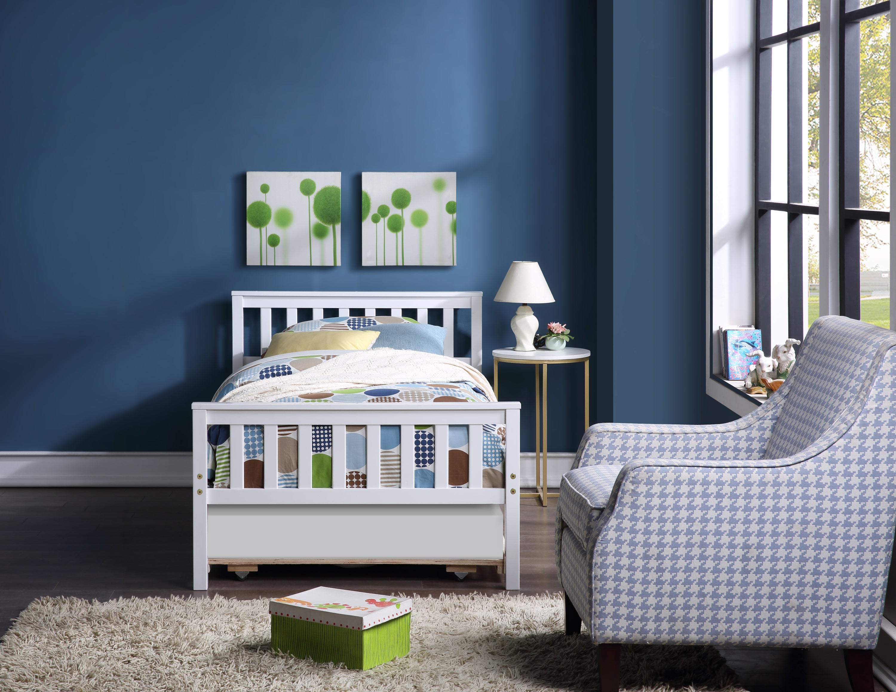 Twin Bed with Trundle, Platform Bed Frame with Headboard and Footboard, for Bedroom Small Living Space,No Box Spring Needed,White - Grand Goldman Shop