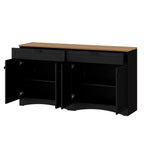 ON-TREND Farmhouse TV Stand with 2 Drawers for TVs Up to 70', Versatile Wood Grain Sideboard with Adjustable Shelves, Mid-Century Buffet Cabinet with Rustic Handles for Living Room/Bedroom, Black - Grand Goldman Shop