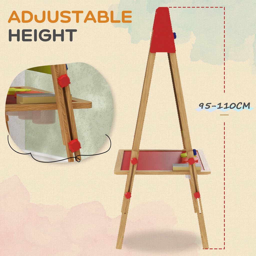 Qaba Easel for Kids, 3 in 1 Kids Art Easel with Paper Roll, Whiteboard, Chalkboard, Double Sided & Adjustable Height Wooden T