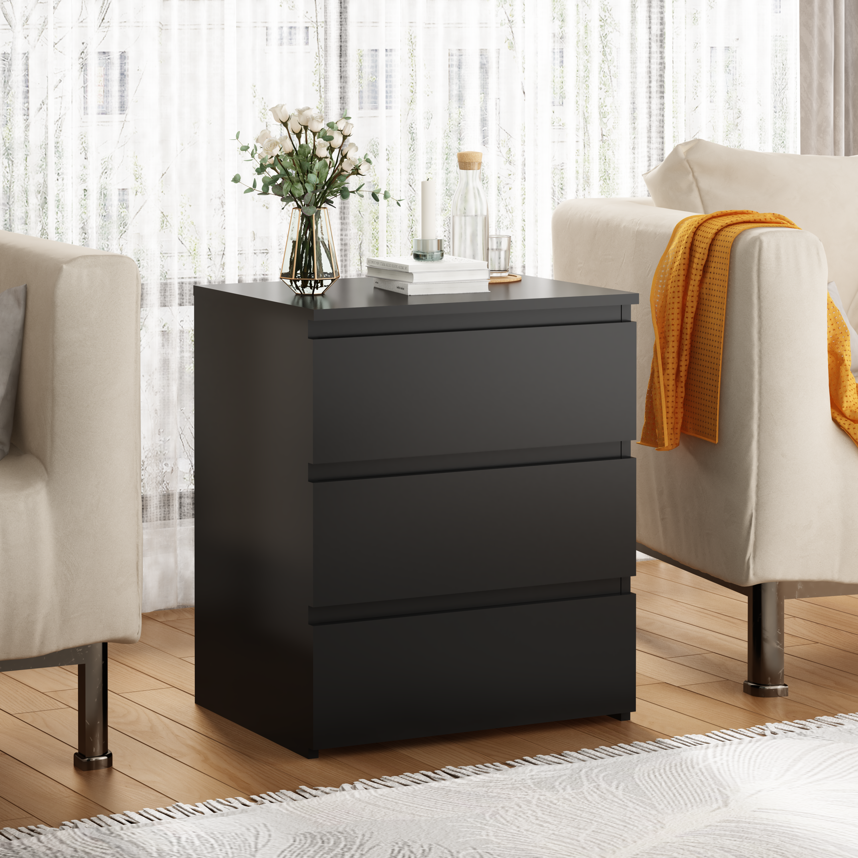 (Set of 2)3 Drawer Dresser, Small Dresser for Closet, Wooden Nightstand for Bedroom, Chest of Drawers Side Table Storage Cabinet for Home Office Entryway Hallway, Each box Contains Two Side Tables - Grand Goldman Shop