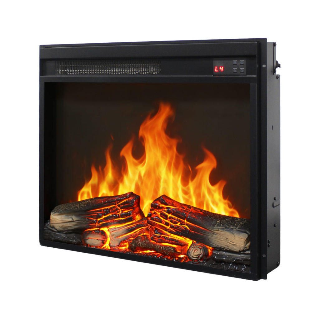 23 inch electric fireplace insert, ultra thin heater with log set & realistic flame, remote control with timer, overheating protection - Grand Goldman Shop