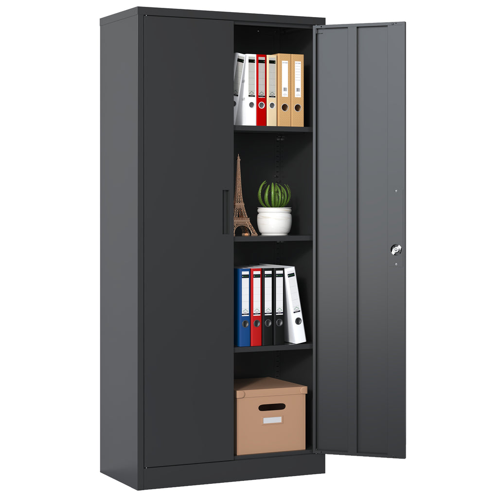 Heavy Metal Garage Storage Cabinet, Black Tool Steel Locking Cabinet with Doors and 3 Adjustable Shelves, 71 Inch Tall - Gran