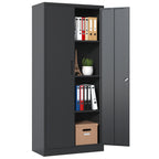 Heavy Metal Garage Storage Cabinet, Black Tool Steel Locking Cabinet with Doors and 3 Adjustable Shelves, 71 Inch Tall - Gran