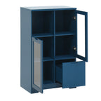 Navy Blue MDF Painted Cabinet with Glass Doors, Drawer, and Open Storage Space for Bedroom and Living Room - Grand Goldman Shop