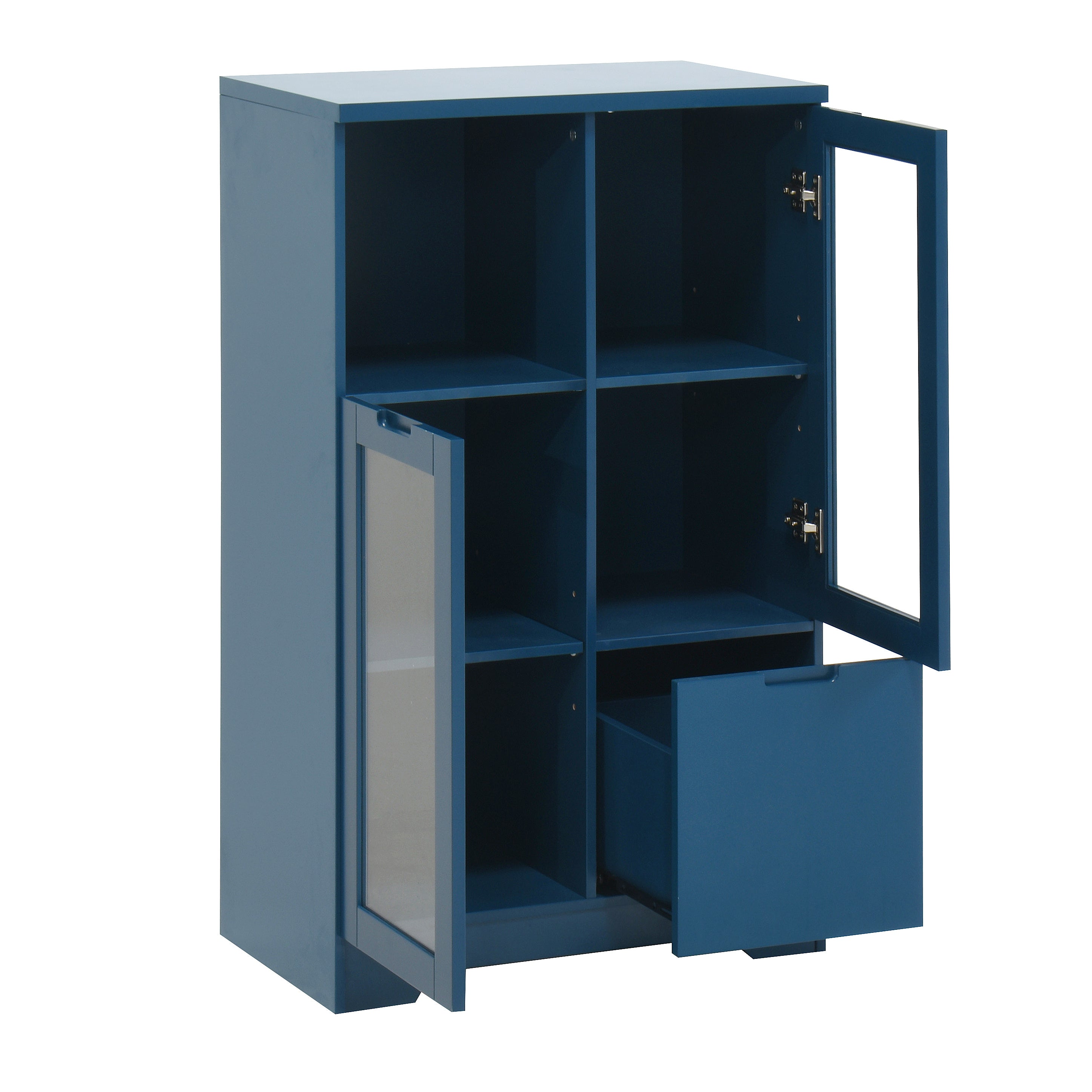 Navy Blue MDF Painted Cabinet with Glass Doors, Drawer, and Open Storage Space for Bedroom and Living Room - Grand Goldman Shop