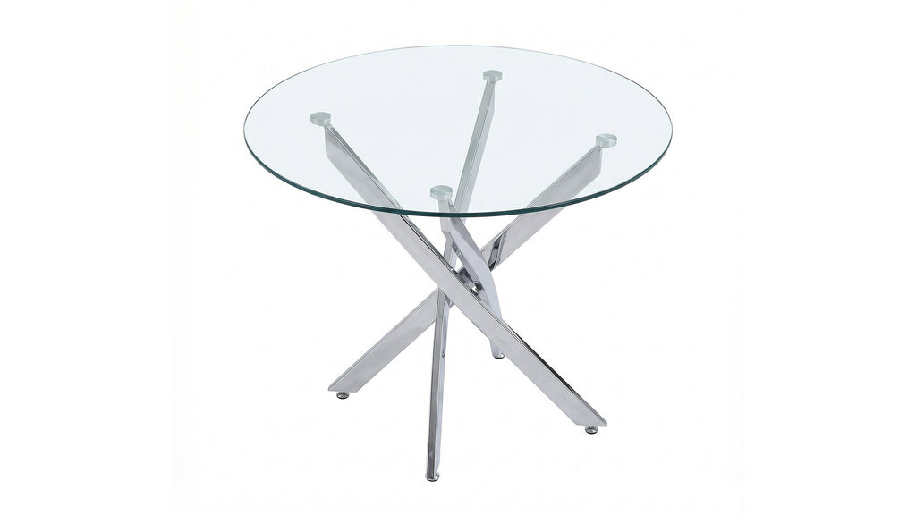 Round Dining Table, 35.5' Glass Dining Table with Silver Legs, Modern Kitchen Table for Home Kitchen, Dining Room - Grand Goldman Shop