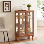 2 Doors Curio Cabinet with Tempered Glass Doors, Curio Cabinets with Mirrored Back Panel and Adjustable Shelves, Lighted Display Cabinet for Home, Office Light Bulb Included Oak - Grand Goldman Shop