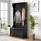 HOMCOM 3-In-1 Entryway Hall Tree with Storage Bench, Coat Rack with Four Hooks and Shoe Storage, Black - Grand Goldman Shop