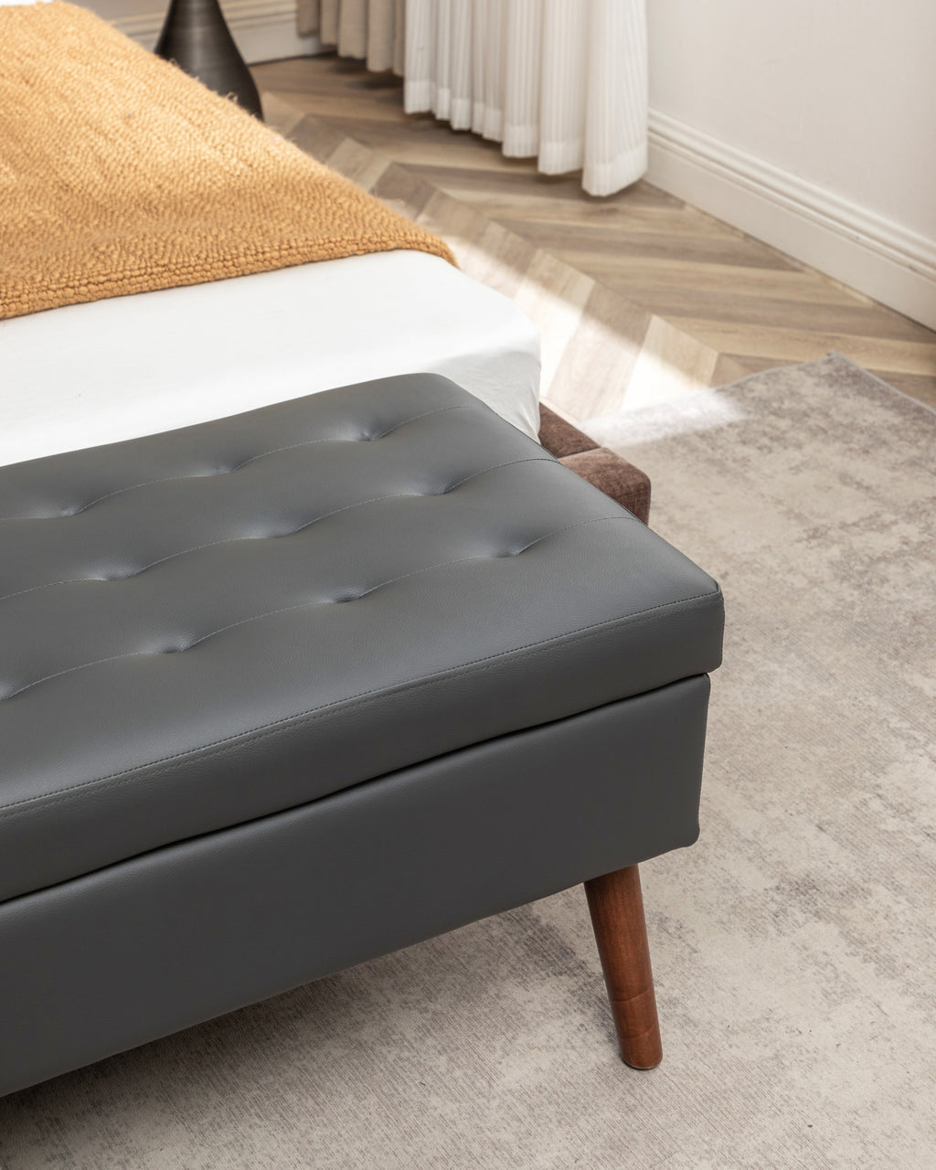 Storage Bench with Storage Bench for Bedroom End of Bed Bench Foot of Bed Bench Entryway Bench Storage Ottoman Bench 43.3' W x 17.7' Dark Grey Leather Bench - Grand Goldman Shop