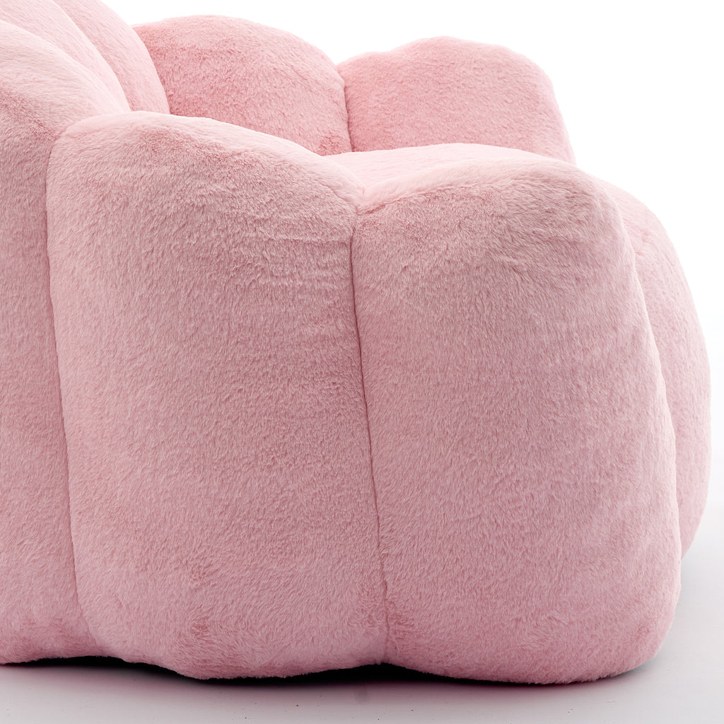 Lotus Style Compression Sofa Adult Bean Bag with Pull Ring in Pink Plush, 43.7 x 39.76 x 26.77 inches, No Installation Required - Grand Goldman Shop