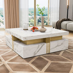 Modern White Square Storage Coffee Table with 4 Drawers - Grand Goldman Shop