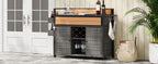 K&K 52.8'W Wicker Outdoor Grill Cart with Extended Plastic Wood Table Top, Rolling Kitchen Island on Wheels with Storage Cabinet, for Patio Backyard Garden Poolside, Double Handle Design, Grey - Grand Goldman Shop