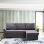 MGEA Modern modular L-shaped sofa bed with chaise longue, reversible sofa bed with pull-out bed and storage, 4-seat linen fabric convertible sofa for living room dark grey - Grand Goldman Shop