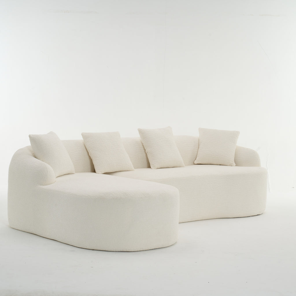 Boneless L-Shape Sectional Sofa with Curved Chaise,White Modular Chenille Compression Couch,30D High-Density Foam,Minimalist Modular Couches Sleeper for Living Room Bedroom Apartment Lounge. - Grand Goldman Shop