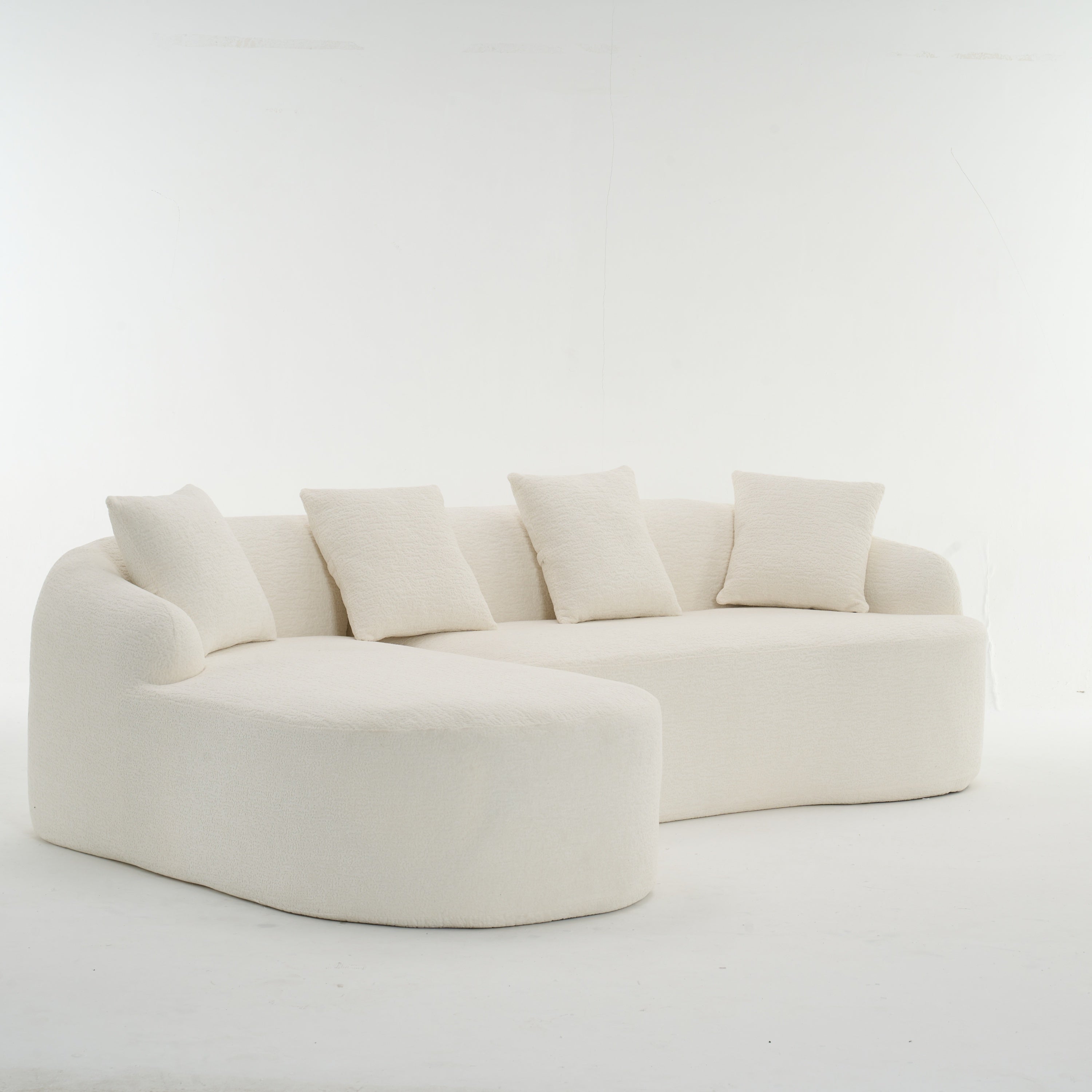 Boneless L-Shape Sectional Sofa with Curved Chaise,White Modular Chenille Compression Couch,30D High-Density Foam,Minimalist Modular Couches Sleeper for Living Room Bedroom Apartment Lounge. - Grand Goldman Shop