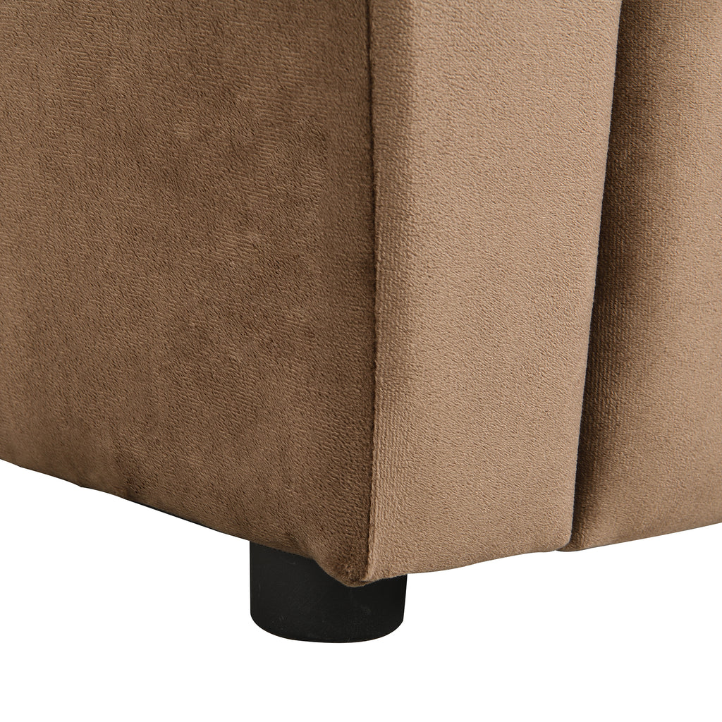 Sally Deluxe Kids Recliner Chair with Cup Holder and Footrest in Brown Velvet, 21.26 x 16.93 x 26.38 inches | Premium Home De