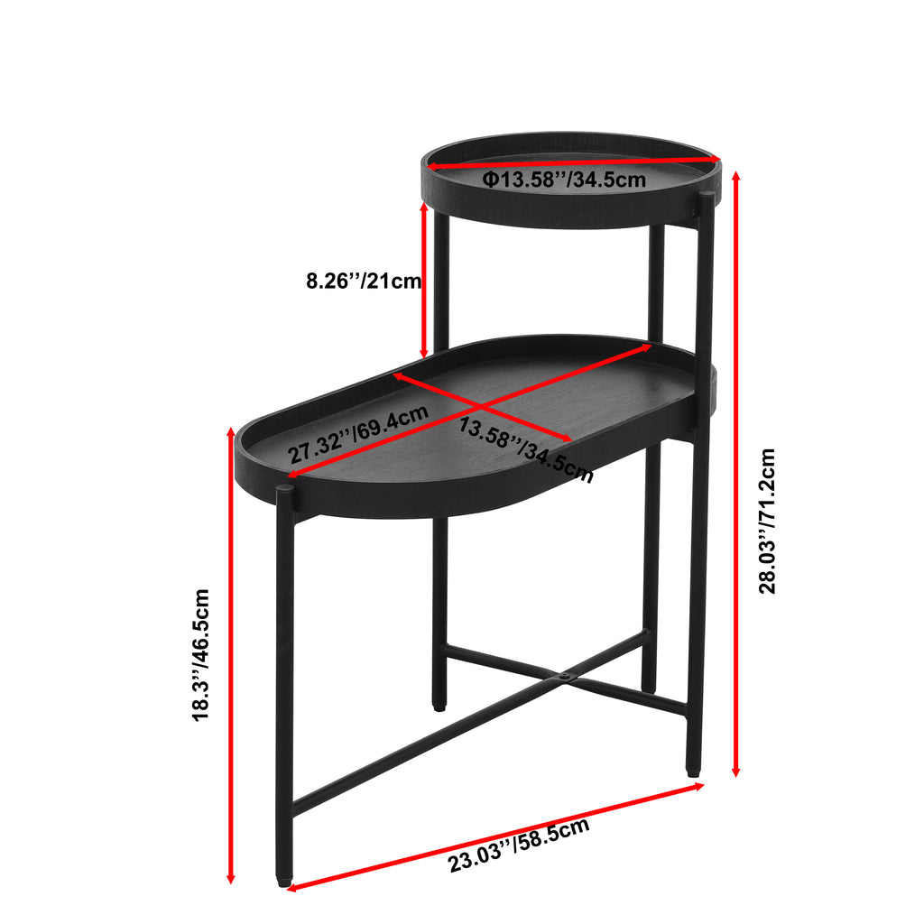 2-Tier Black Side Table with Storage Sofa Table for Living Room Metal Frame & Wooden Desk End Table - Grand Goldman Shop