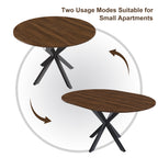 Modern Solid Wood Veneer Retractable Dining Table, Round Extendable 6-Person Table, Walnut MDF with Carbon Steel Base, 42-58 Inches - Grand Goldman Shop