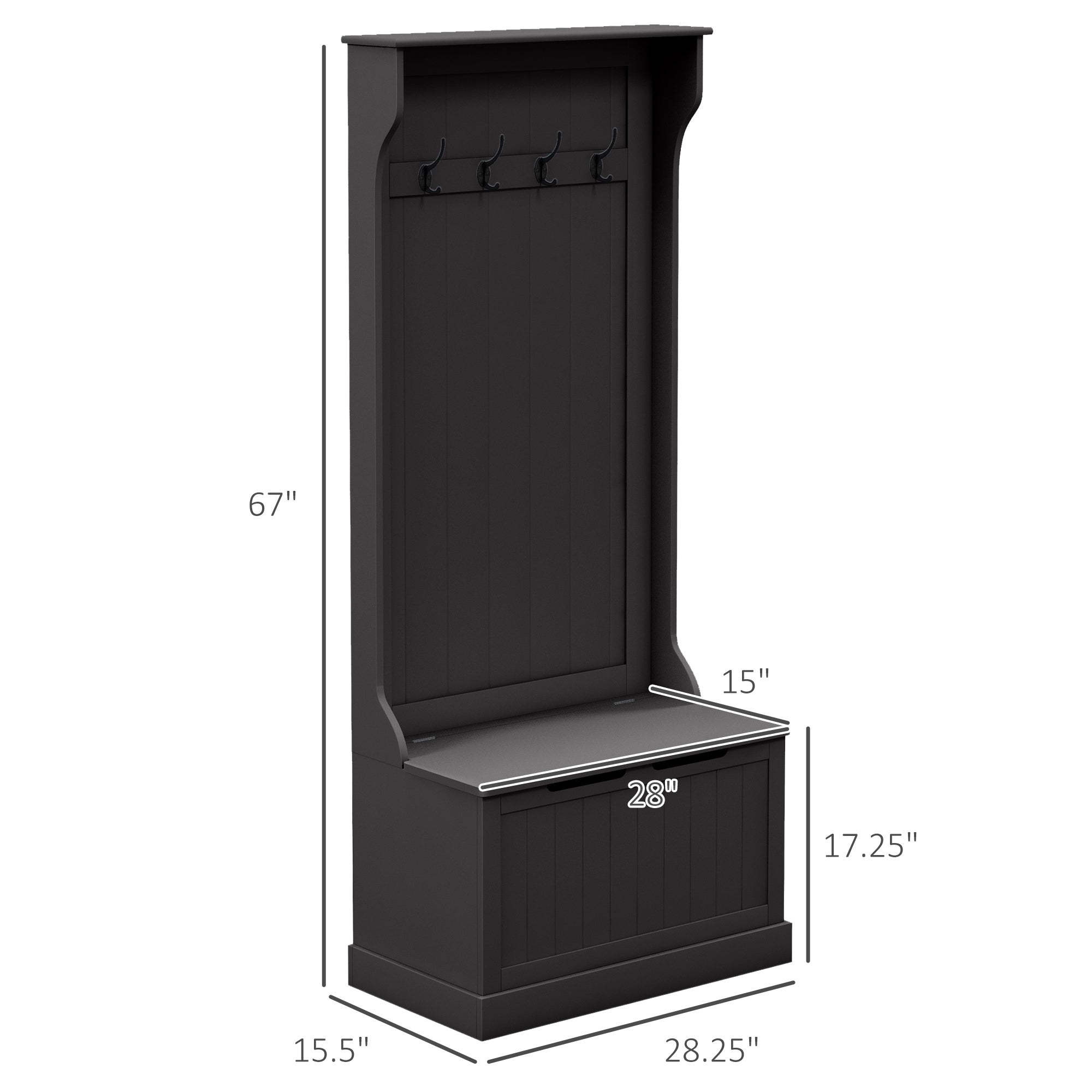 HOMCOM 28' 3-In-1 Entryway Hall Tree with Storage Bench, Coat Rack with Four Hooks and Shoe Storage, Black - Grand Goldman Shop