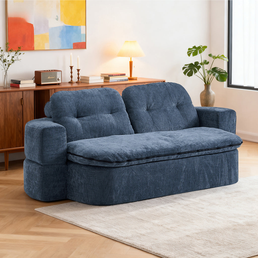 Modern Floor Sofa with 2 Pillows,Convertible Corduroy Fabric Foam-Filled Sleeper Sofa Bed, no assembly required,Convertible Sofa Cushion Unfolds into Quilt,Folding Mattress for Living Room,Playroom - Grand Goldman Shop