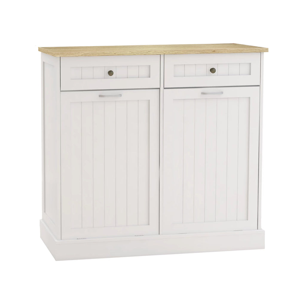 Two Drawers and Two-Compartment Tilt-Out Trash Cabinet Kitchen Trash Cabinet-White - Grand Goldman Shop
