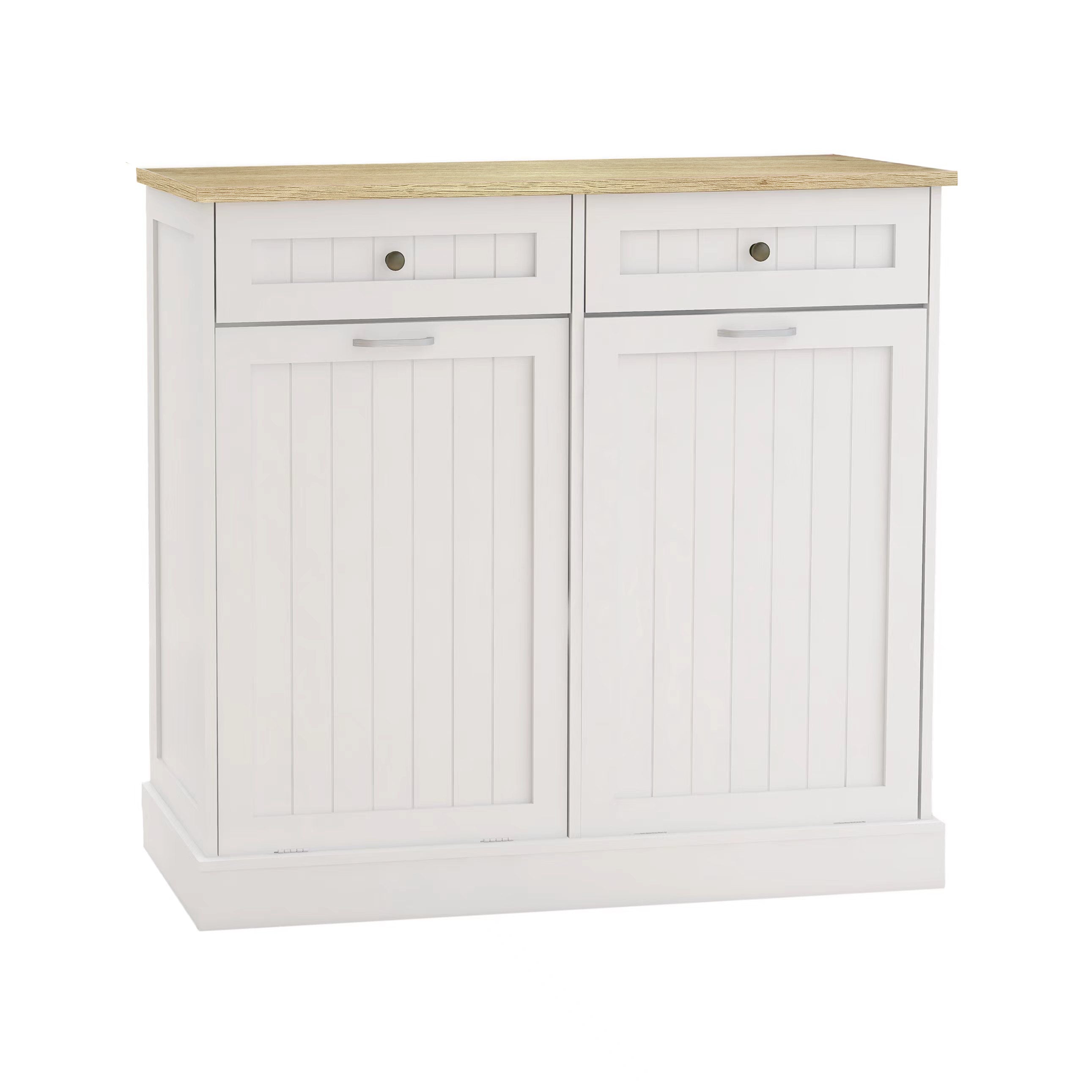 Two Drawers and Two-Compartment Tilt-Out Trash Cabinet Kitchen Trash Cabinet-White - Grand Goldman Shop