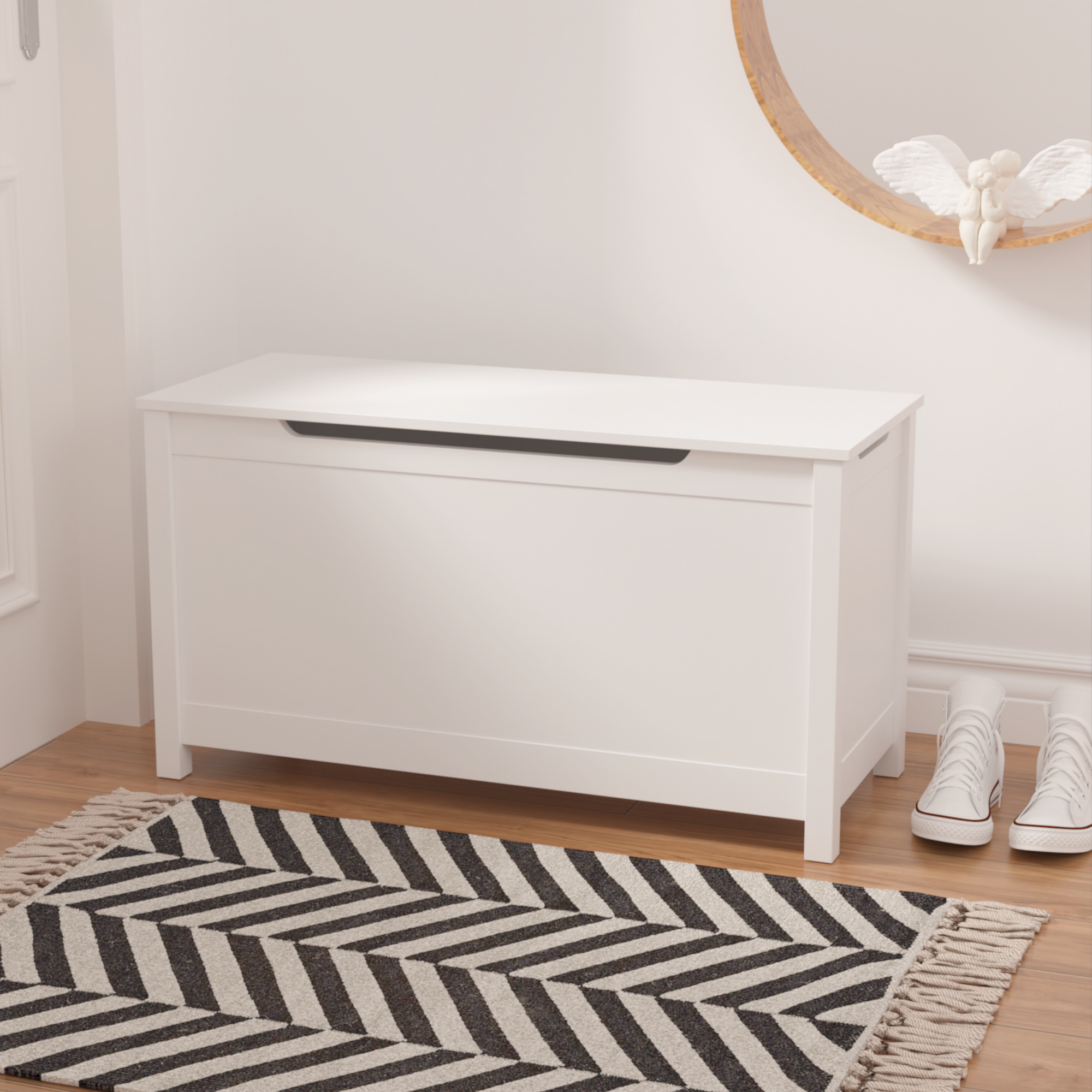 Kids Wooden Toy Box Storage with Safety Hinged Lid for Ages 2+ (White) - Grand Goldman