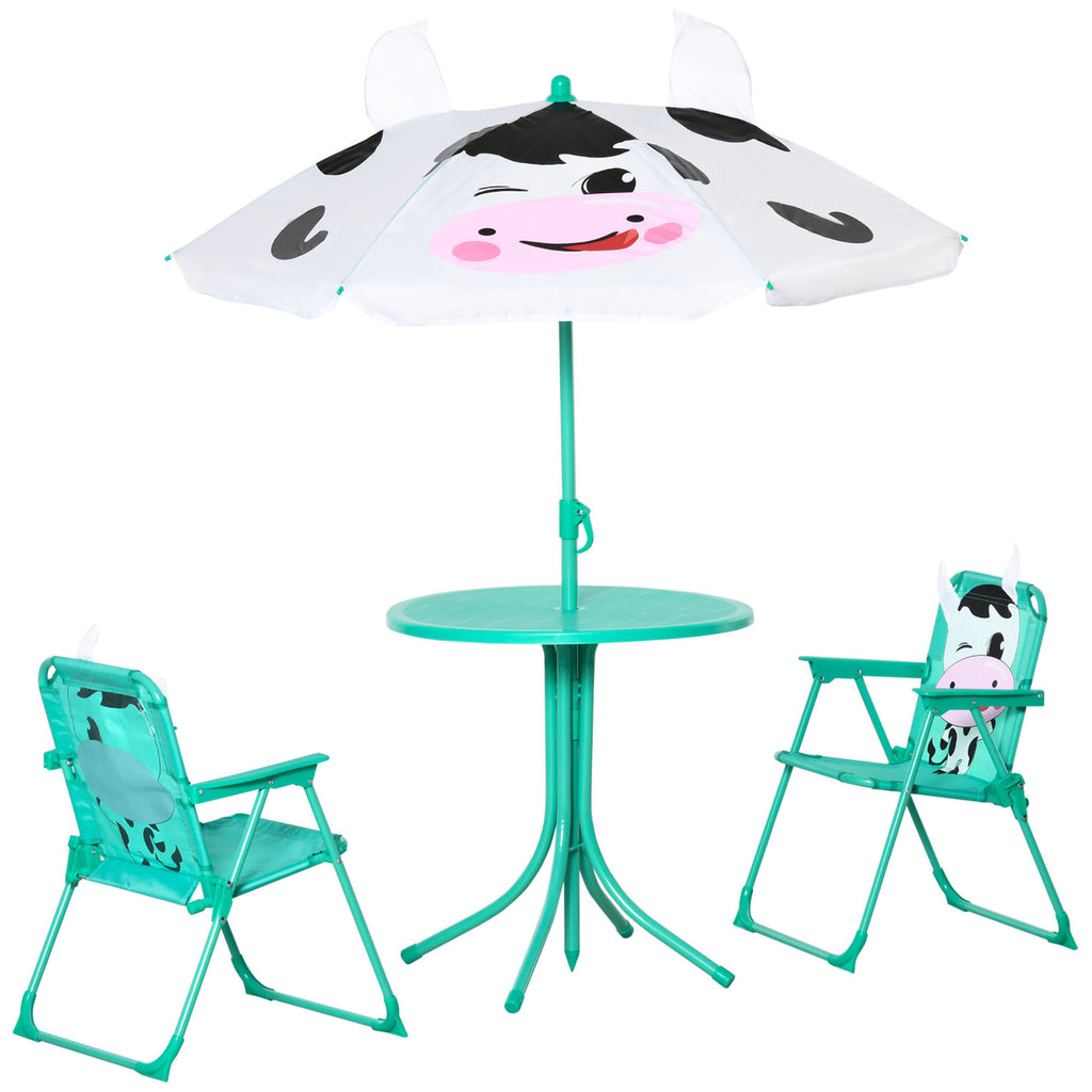 Kids Table and Chair Set, Outdoor Folding Garden Furniture, Picnic Table for Patio Backyard, with Dairy Cow Pattern, Removabl