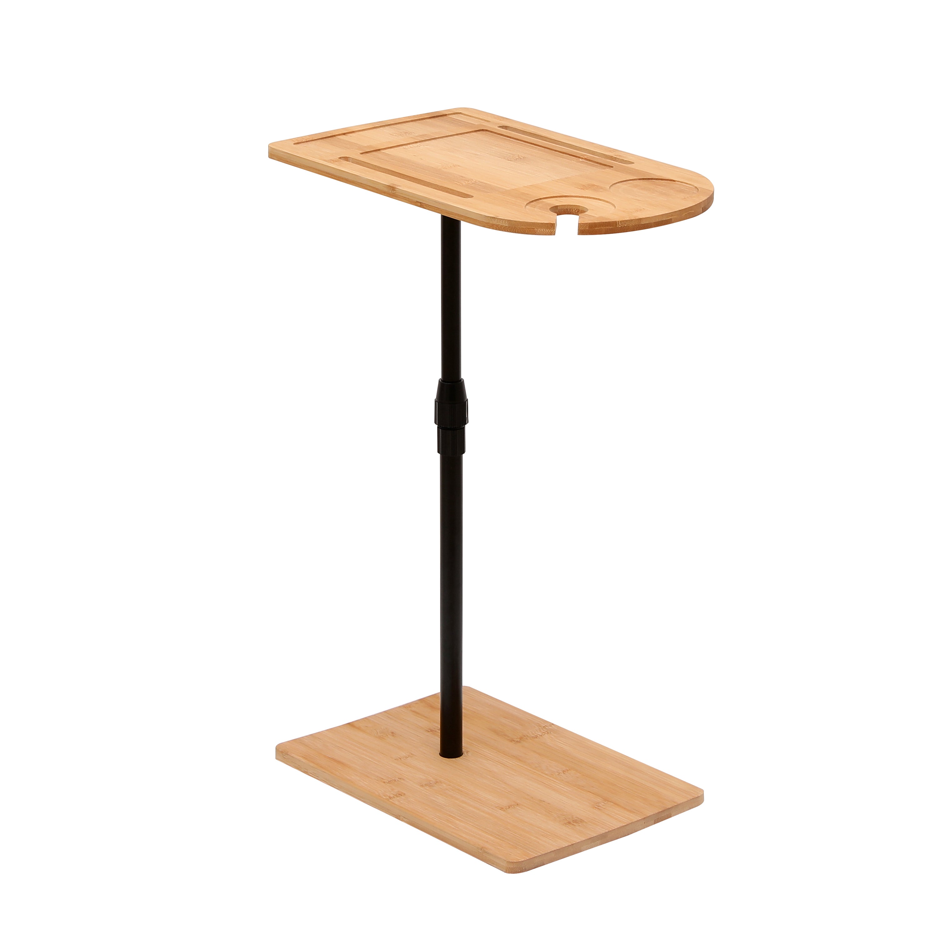 Couch Tray Table Bamboo Height Adjustable Side Table for Sofa C-shaped Oval End Tables with Slots for Bed & Chairs in Living Room & Bedroom (Oval + Rectangle) - Grand Goldman Shop