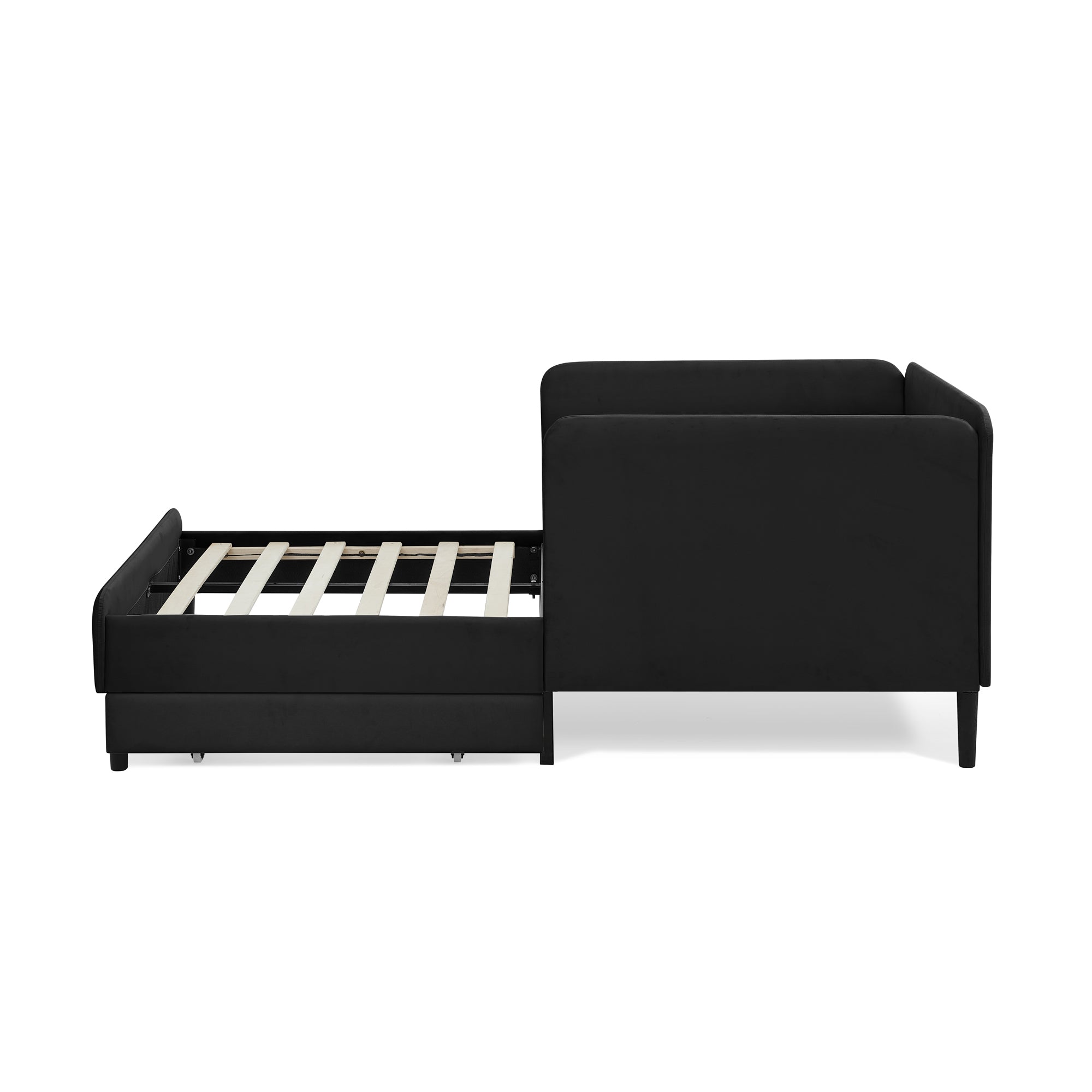Black Velvet Twin Upholstered Platform Bed Frame with 2 Storage Drawers and Adjustable Sofa Bed - Grand Goldman Shop