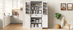 K&K 72' Tall Farmhouse Kitchen Pantry Cabinet with 8 Door Shelves, Curved Design Storage Cabinet with 3 Adjustable Shelves, Hidden Drawer, Versatile Cupboard for Kitchen, Dining & Bathroom, White - Grand Goldman Shop