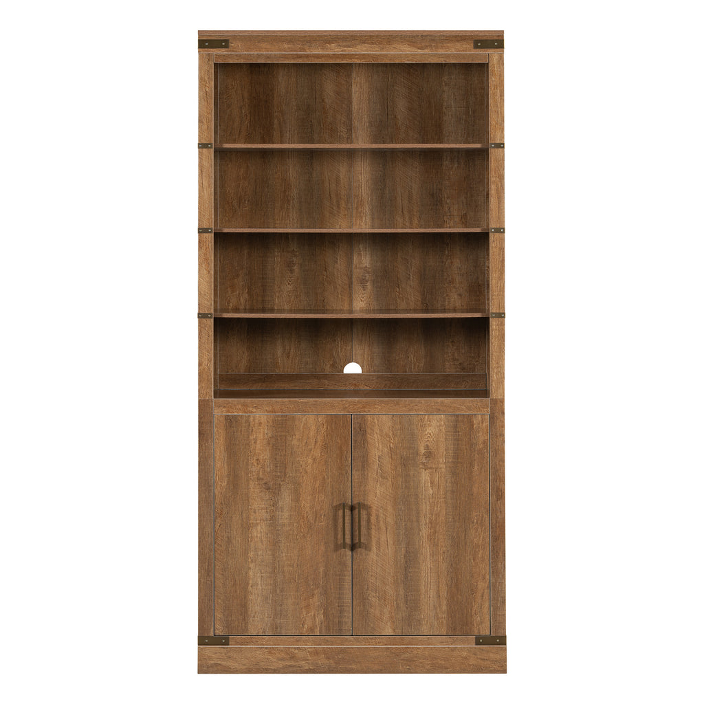 83.4'Tall Modern Bookshelf with Doors, Farmhouse Bookcase with 3-Tier Adjustable Shelves, Display Shelves with LED Light,Larg