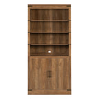 83.4'Tall Modern Bookshelf with Doors, Farmhouse Bookcase with 3-Tier Adjustable Shelves, Display Shelves with LED Light,Larg