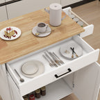 Kitchen island rolling trolley cart with Adjustable Shelves & towel rack & seasoning rack rubber wood table top-White - Grand Goldman Shop
