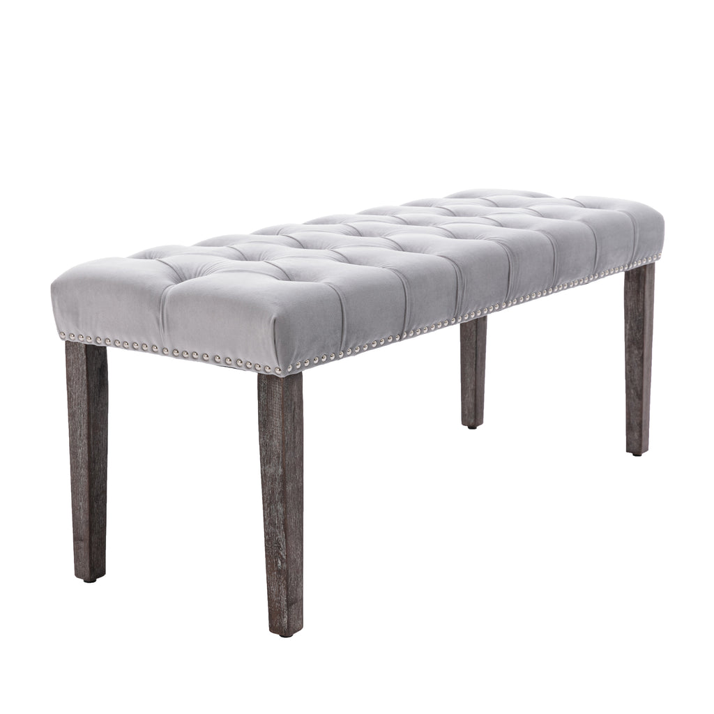 Heng Ming Upholstered Tufted Bench Ottoman , Velvet Dining Bench Bedroom Bench  Footrest Stool Accent Bench for Entryway Dining Room Living Room, Light gray - Grand Goldman Shop