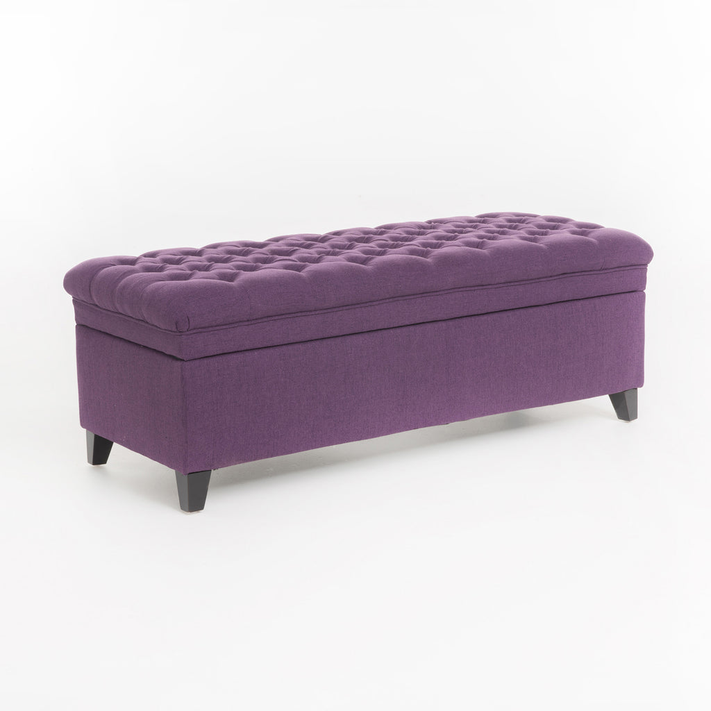 Juliana Storage Ottoman Purple Fabric with Birch Legs 50x20.5x18.3 Inch - Grand Goldman Shop