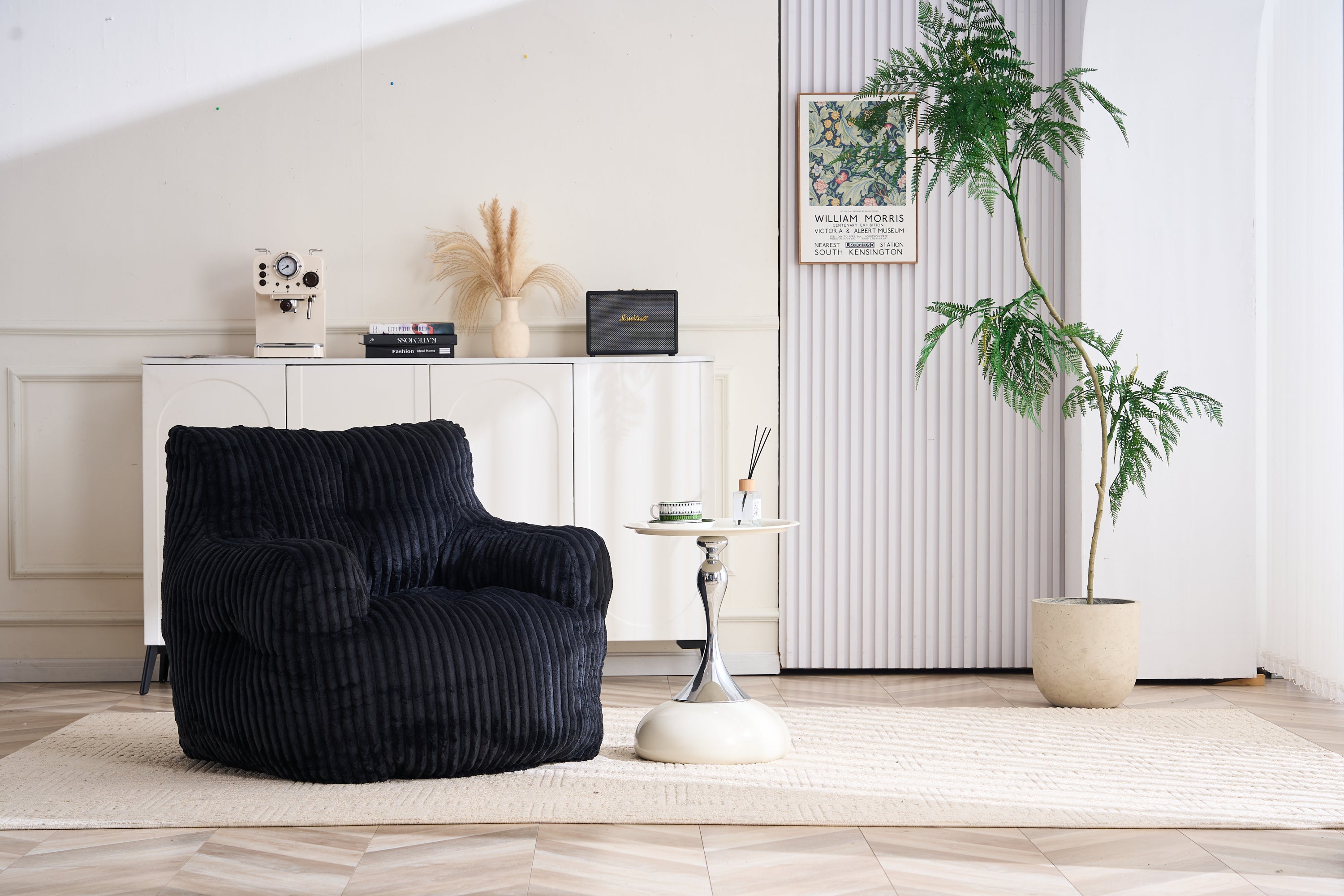 010-Soft Fluffy Corduroy Fabric Bean Bag Chair Filled With Memory Sponge,Black - Grand Goldman Shop