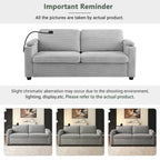 Corduroy Sleeper Sofa Loveseat with Full Size Mattress, USB Ports, Cup Holders, Side Pockets, and Phone Holder, Grey - Grand Goldman Shop