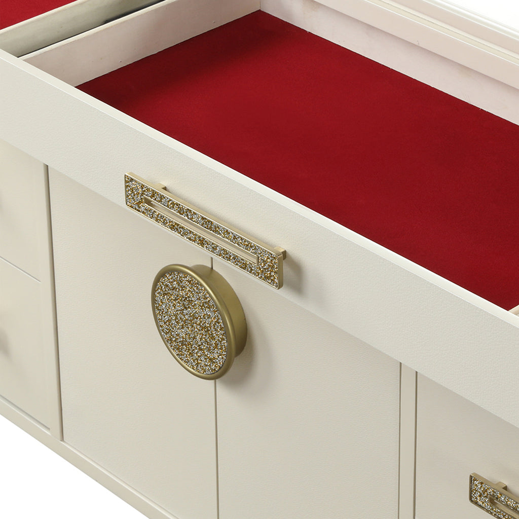 Jasmine Queen 5 Pc LED Bedroom Set in Beige made with Wood and Gold Accents - Grand Goldman Shop