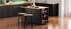 K&K 53inch Large Kitchen Island with 2 Bar Stools, Power Outlet,Door Internal Storage Rack, Kitchen Storage Cart on 5 Wheels with Drop Leaf, 5 Open Side Racks, 3 Drawers,Black (Three Packages) - Grand Goldman Shop