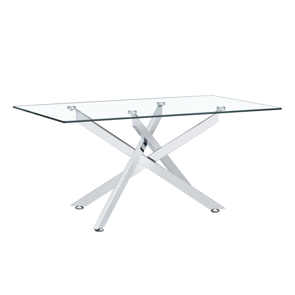 39.37' Rectangular Clear Tempered Glass Coffee Table,Stylish Design with Silver Chrome Plated Metal Legs, Coffee Table for Living Room - Grand Goldman Shop