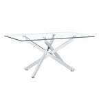 39.37' Rectangular Clear Tempered Glass Coffee Table,Stylish Design with Silver Chrome Plated Metal Legs, Coffee Table for Living Room - Grand Goldman Shop