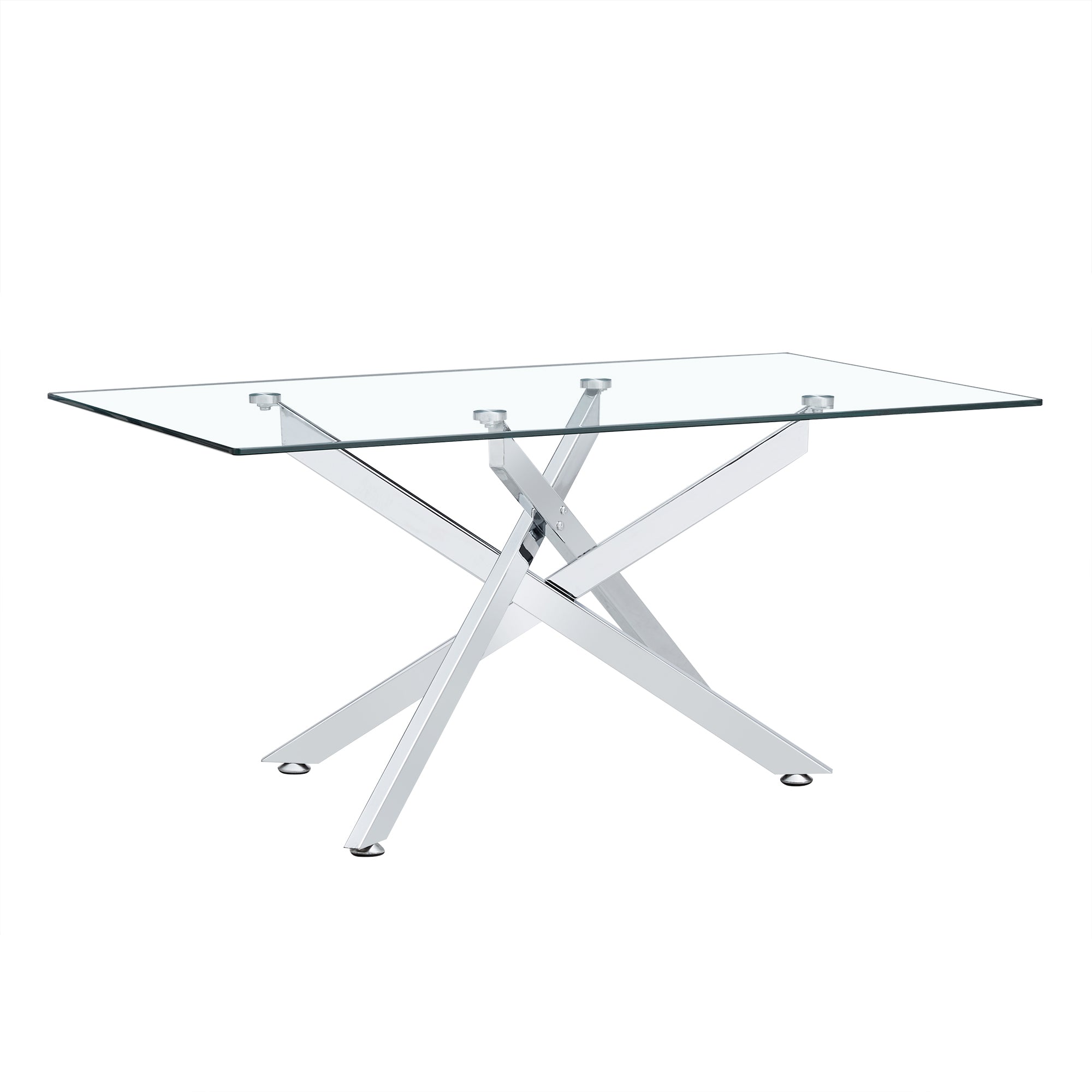 39.37' Rectangular Clear Tempered Glass Coffee Table,Stylish Design with Silver Chrome Plated Metal Legs, Coffee Table for Living Room - Grand Goldman Shop