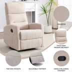 Manual Recliner Chair with Rocker and Swivel in Fabric for Living Room, Beige - Grand Goldman Shop