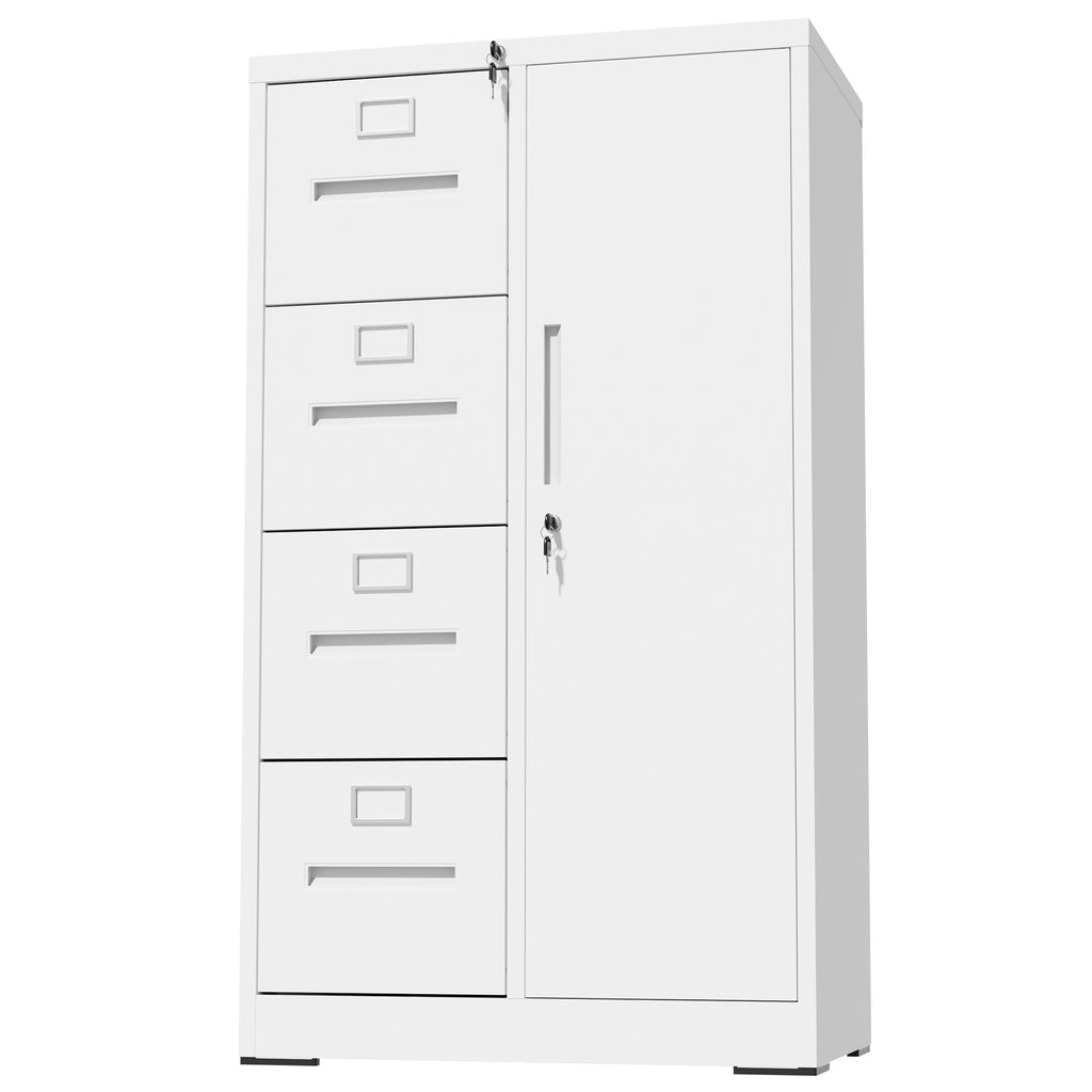 Metal Storage Vertical Filing Cabinet with Lock, Steel File Locker with 4 Drawers and 1 door for School, Living Room, Bedroom